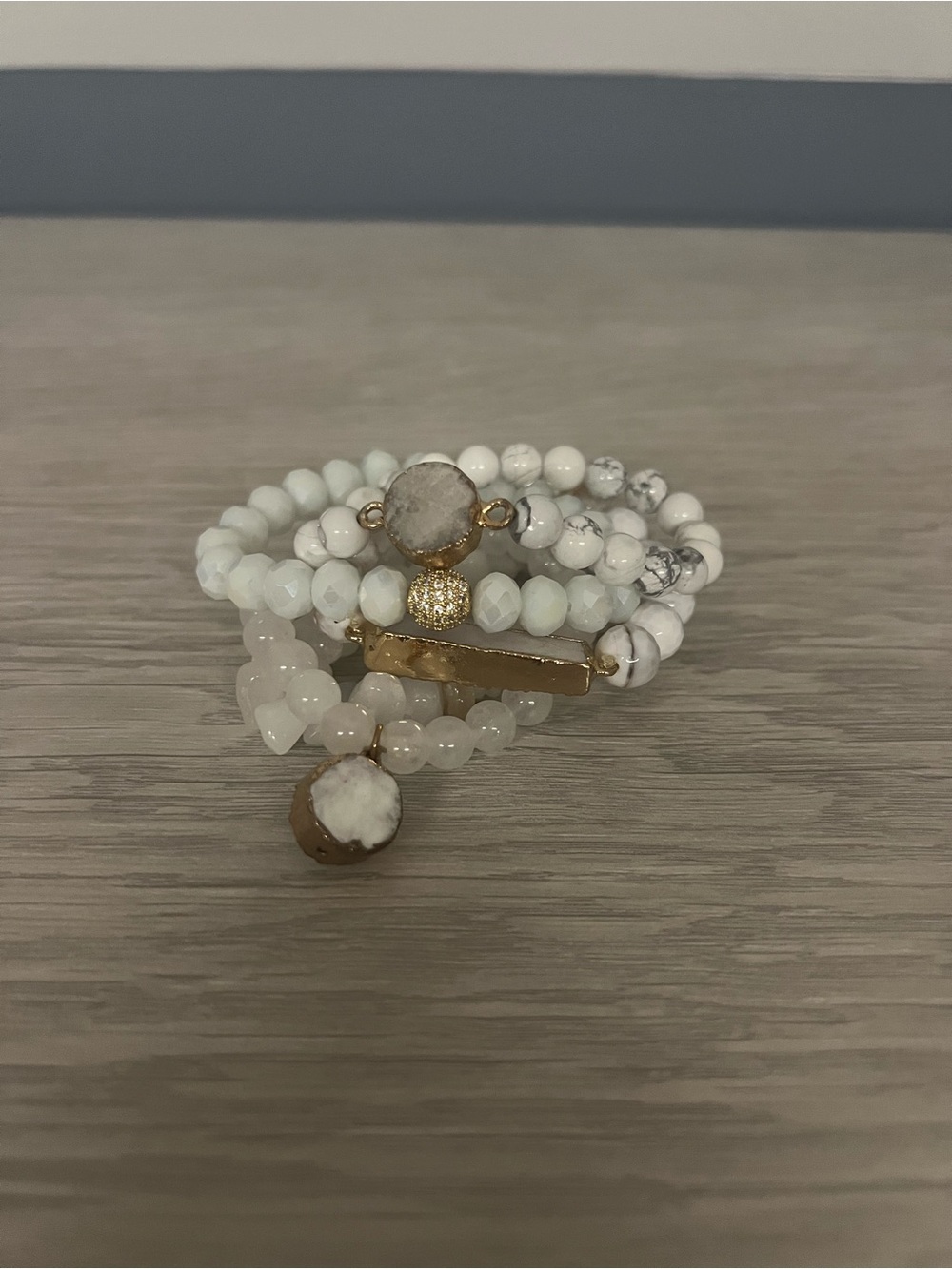 Gold-Accent White Howlite Beaded Wrap Bracelet